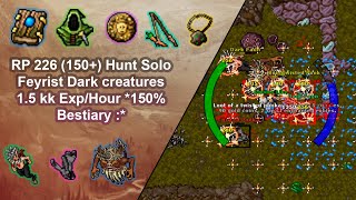 Tibia Royal Paladin 226 150 Solo Hunt Feyrist Dark creatures 1425kkExpHour 150 Bestiary [upl. by Leela]