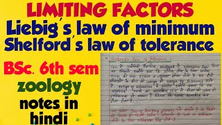 liebigs law of minimum and shelfords law of tolerance limiting factor notes in hindi [upl. by Weight]