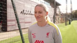 Liverpools defender Gemma Bonner previews Sundays fixture with Manchester City at Anfield [upl. by Yentrok]