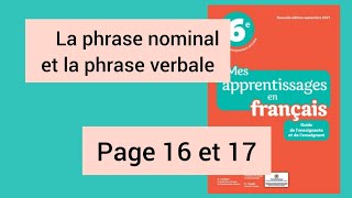 la phrase nominal et la phrase verbale page 16 et 17 me apprentissage en français 6ème anné primaire [upl. by Charity]