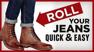 How To Roll Stack amp Cuff Your Jeans  QUICK amp Easy Denim Stacking For Men  RMRS Fashion Video [upl. by Elok]