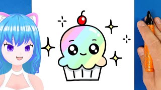 Wie erstelle ich eine Kawaii Zeichnung eines Cupcakes [upl. by Anayk]