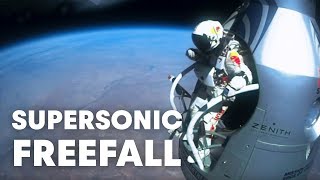 Felix Baumgartners supersonic freefall from 128k  Mission Highlights [upl. by Eisseb183]