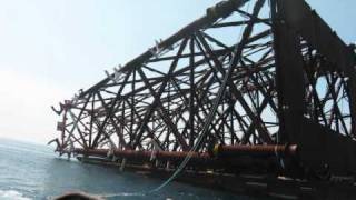 Offshore Platform Construction Part 1 Jacket Leg Launching [upl. by Eissen]