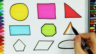 How to draw Geometric Shapes  Drawing and Coloring for Kids [upl. by Anaiq]