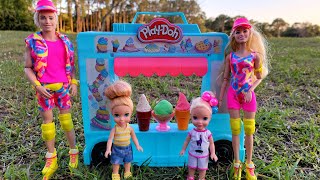 Ice Cream  Elsa amp Anna toddlers  Barbie and Ken dolls  play doh [upl. by Vlad308]