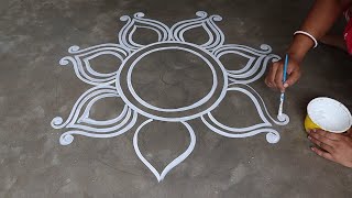 easy rangoli designs  simple muggulu designs  Beautiful festival color kolam  how to draw alpona [upl. by Lindon952]