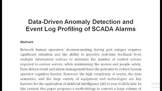 Data Driven Anomaly Detection and Event Log Profiling of SCADA Alarms [upl. by Xam942]