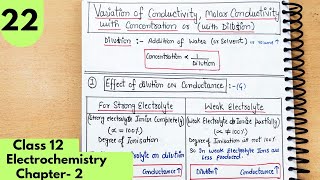 Effect of Dilution on ConductanceConductivity molar conductivity Electrochemistry Class12 [upl. by Alys]