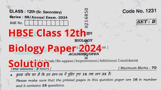 HBSE Class 12 Biology Answer Key Set  B  Haryana Board Biology Paper Solution 2024 [upl. by Alysa]