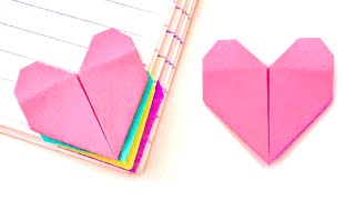 Easy Sticky Note Origami  Heart Bookmark  Post it Origami  Paper Origami Heart Bookmark [upl. by Neahs]