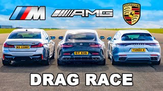 New 840hp AMG GT 63 S v BMW M5 v Panamera Turbo DRAG RACE [upl. by Wendt789]