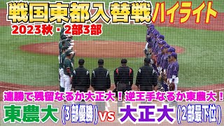 【戦国東都 2部3部入替戦 2回戦】連勝で残留なるか大正大！逆王手なるか東農大！【大正大（2部最下位）vs東農大（3部優勝）ハイライト】20231112 [upl. by Windsor]