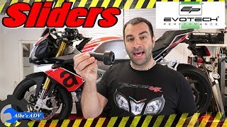 Evotech Performance sliders install on an Aprilia Tuono V4 1100RR [upl. by Cosmo]