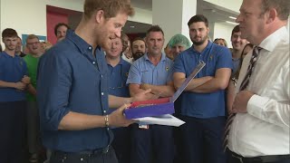 Prince Harry is given his very own special edition Haribo at the factory in Leeds [upl. by Atinoj821]