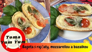 Брускетта с моцареллой помидорами и базиликом Bageta s rajčaty mozzarellou a bazalkou [upl. by Noli]