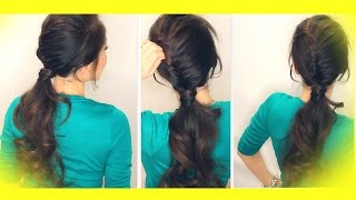 ★ SCHOOL HAIRSTYLE TUTORIAL  HALF FRENCH FISHTAIL BRAID FANCY PONYTAIL  MEDIUM LONG HAIR [upl. by Jerrold]