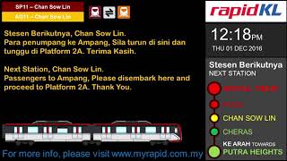 RapidKL LRT AmpangSri Petaling Line Train Announcement [upl. by Aihselat]