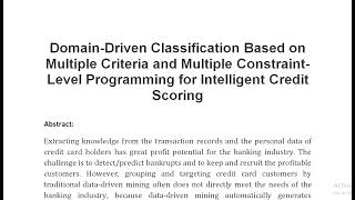 Domain Driven Classification Based on Multiple Criteria and Multiple Constraint Level Programming fo [upl. by Apple965]