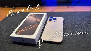 iPhone16Proデザートチタニウムの開封とぺりぺり前のモンスターガラスフィルム貼り [upl. by Aneda123]