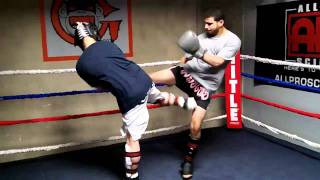 Tang Soo Do blue shirt vs Muay Thai  rounds 12 Sparring [upl. by Lecrad]