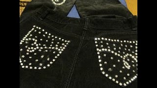 DIY HOW TO MAKE DESIGNER JEANS WITH RHINESTONES AND BEADS [upl. by Larisa]