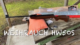 Weihrauch HW50S 177 break barrel target rifle with the rekord trigger unboxing and first shots [upl. by Sinned944]