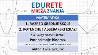 Matematika 1srednje 2 Potencije i algebarski izrazi 24 Algebarski izraziPotenciranje binoma [upl. by Nerual]