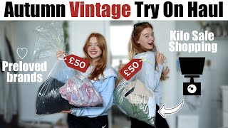 Autumn Vintage Clothes Try On Haul Preloved Kilo Sale Shopping  R Studios [upl. by Galvin242]