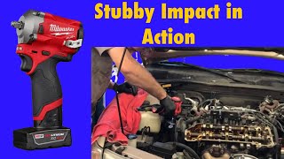 Milwaukee Tools New 38 Stubby Impact Wrench  The Best Way To Use It In An Automotive Repair Shop [upl. by Arleta]