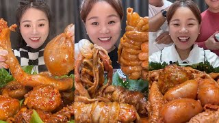 Yummy 28 🦐🦪🦀🐙🪼🦞 Eat seafood  eat shrimp 🦐 crab 🦀 oyster 🦪 octopus 🦑 food asmr yummy [upl. by Anelej149]