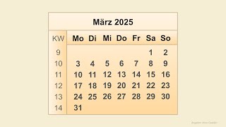 Kalender März 2025 [upl. by Somerset161]