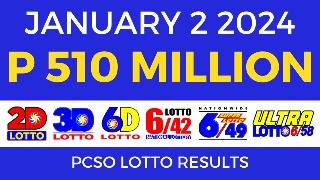 Lotto Result January 2 2024 9pm PCSO [upl. by Yeleak]