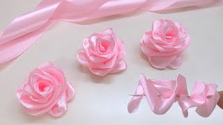 DIY Ribbon Flowers  How to Make Ribbon Roses  Amazing Ribbon Flower Trick Easy Making with Needle [upl. by Leamaj]