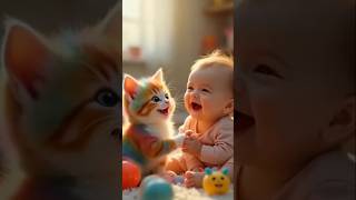 How cute😍💞cute cat and baby friendship🌈catlovercatshorts [upl. by Iain]