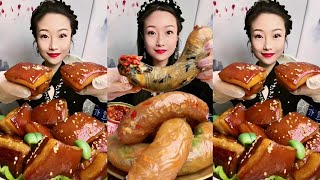 Spicy Chinese Pork Belly Mukbang  Meatballs Pork Chinese Sausages Dumplings Braised Pork Mukbang [upl. by Nepil]