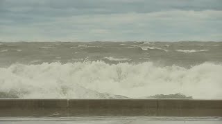 High waves up to 18 feet slam Lake Michigan shoreline [upl. by Araas]