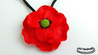 JustHandmade Polymer clay fimo large poppy pendant tutorial [upl. by Cherrita]