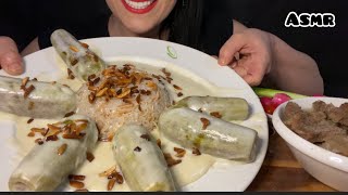 Asmr cook amp eat Syrian food sheikh el Mahshi stuffed zucchini with yogurt اكل شيخ المحشي السوري [upl. by Oaht]