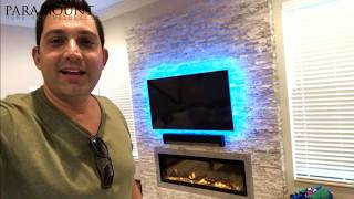 Stacked Stone Fireplace Media Wall w Lights [upl. by Karissa]