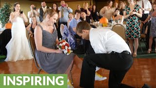 Surprise proposal takes place during wedding reception [upl. by Otte]