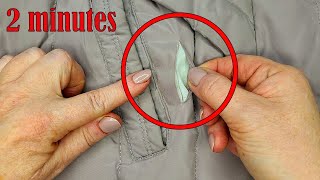 ⭐How to fix a hole in a jacket in 2 minutes  repair clothes [upl. by Dulciana595]