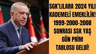 SGK’lılara 2024 yılı kademeli emeklilik 1999 2000 2008 sonrası SSK yaş gün prim tablosu geldi [upl. by Heise]