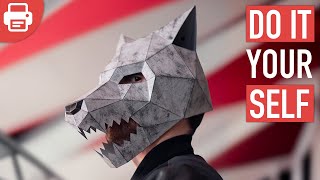 How to make a Wolf Mask with Paper or Cardboard  DIY Printable Template [upl. by Lac]