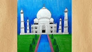 Draw Taj Mahal With Oil Pastels I Beautiful Taj Mahal Drawing Tutorial I seven wonders drawing [upl. by Enerol690]