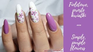 Proste fioletowe kwiatki  Simple floral nail art  KABOS ❤️ [upl. by Daht]