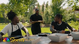 Mecole Hardman Hollywood Brown learn how to cook Kansas Citystyled ribs  NFL on NBC [upl. by Va]