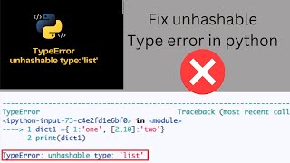 Unhashable type error  typeerror  unhashable type  list  how to fix unhashable type error [upl. by Zerlina]