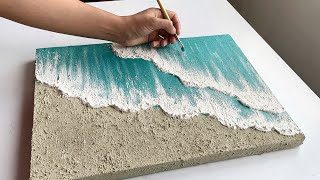 DIY Sea Texture Painting Mixing With Sand and sandstone Texture  Ocean Waves Textured Art [upl. by Vilberg344]