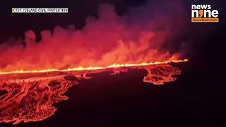 Aerials Capture Lava Flows Spreading from Iceland Volcano at Night  News9 [upl. by Asiel]